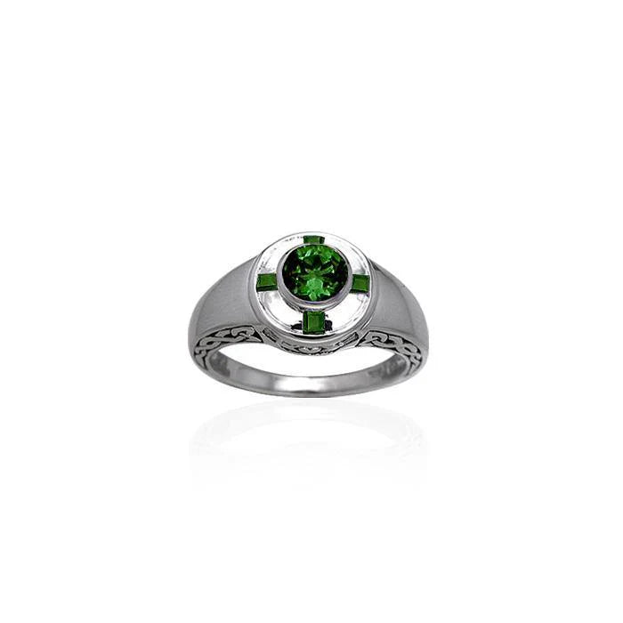 Celtic Cross Knotwork Signet Ring w/ Gems