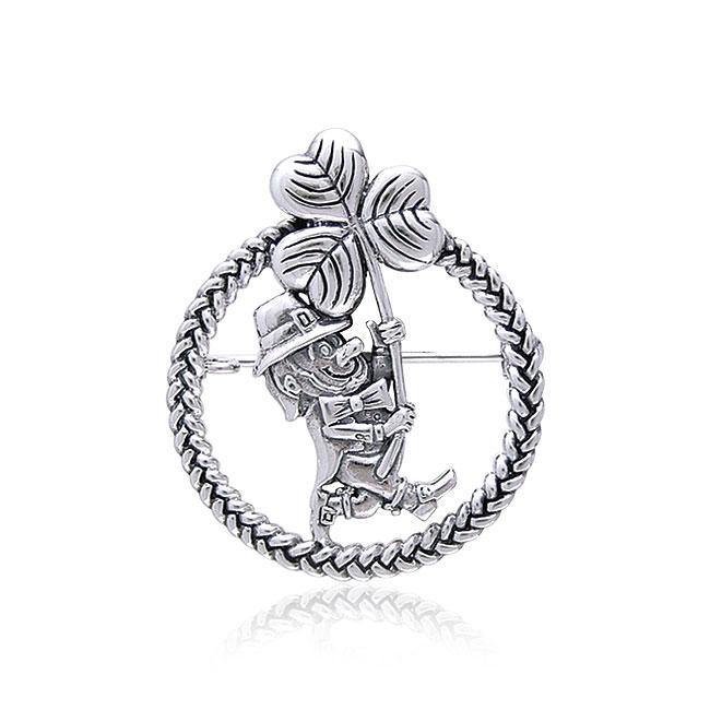 Leprechaun w/ Shamrock Brooch