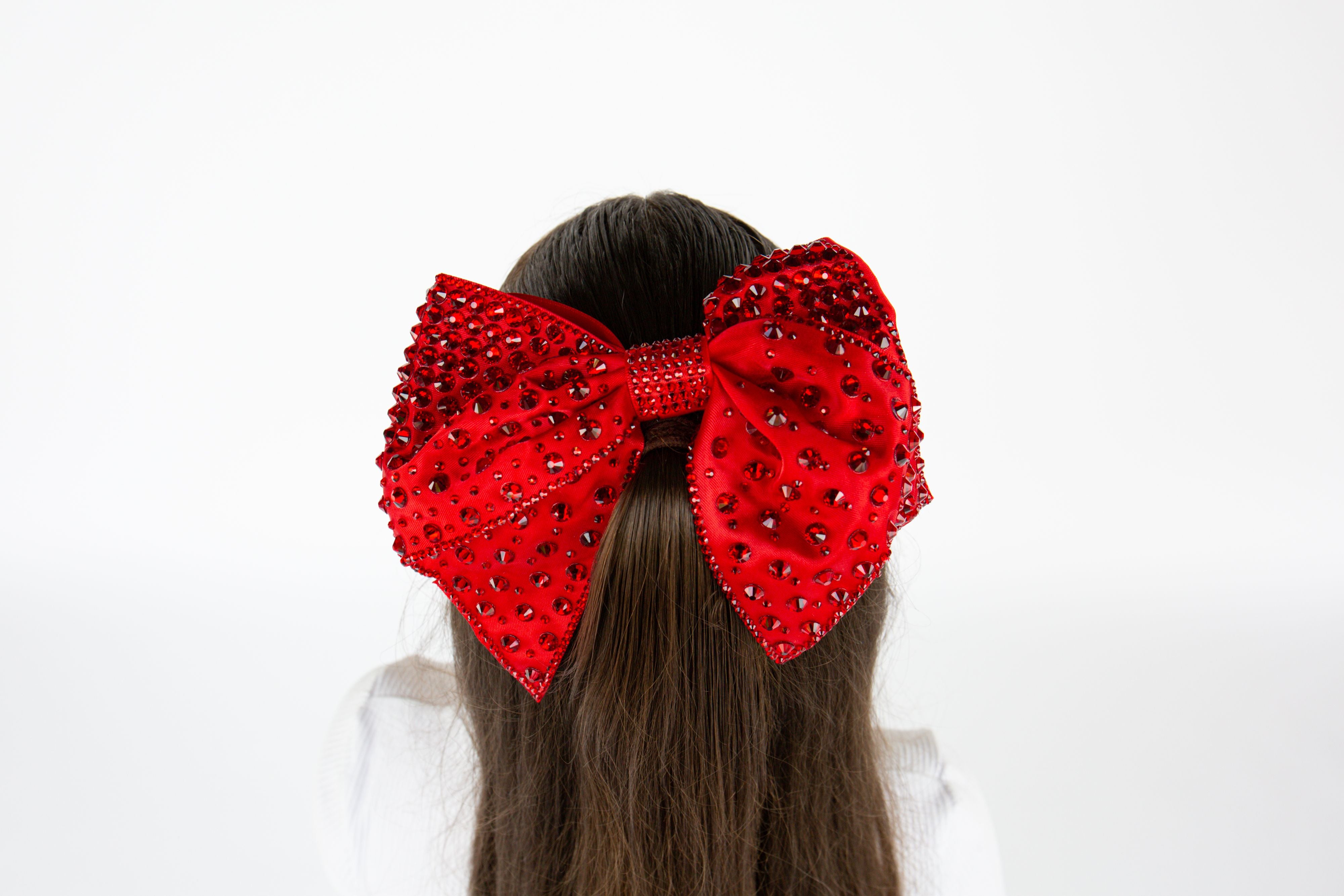 Large Satin Crystal Bow Clip w/ Tails