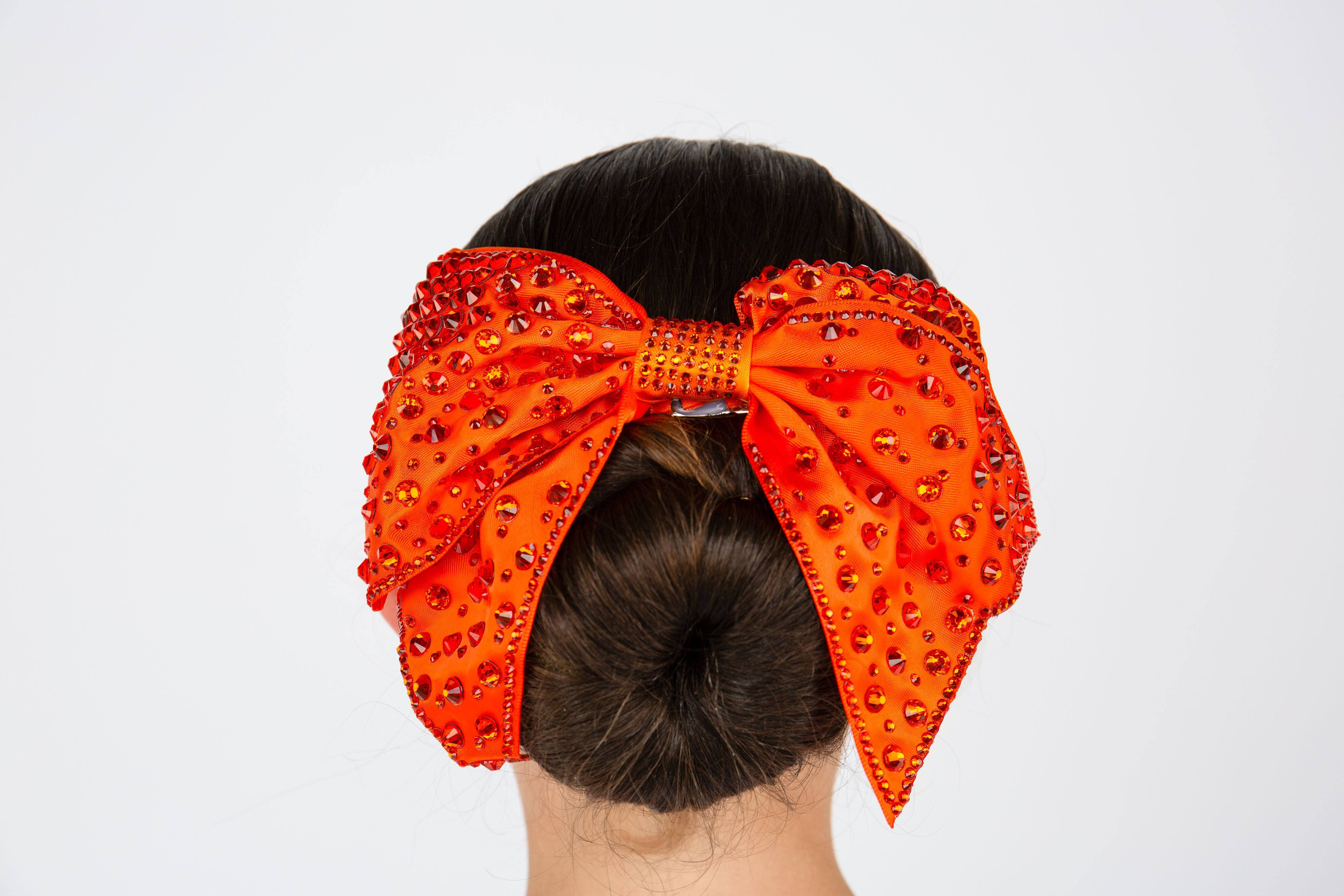 Large Satin Crystal Bow Clip w/ Tails