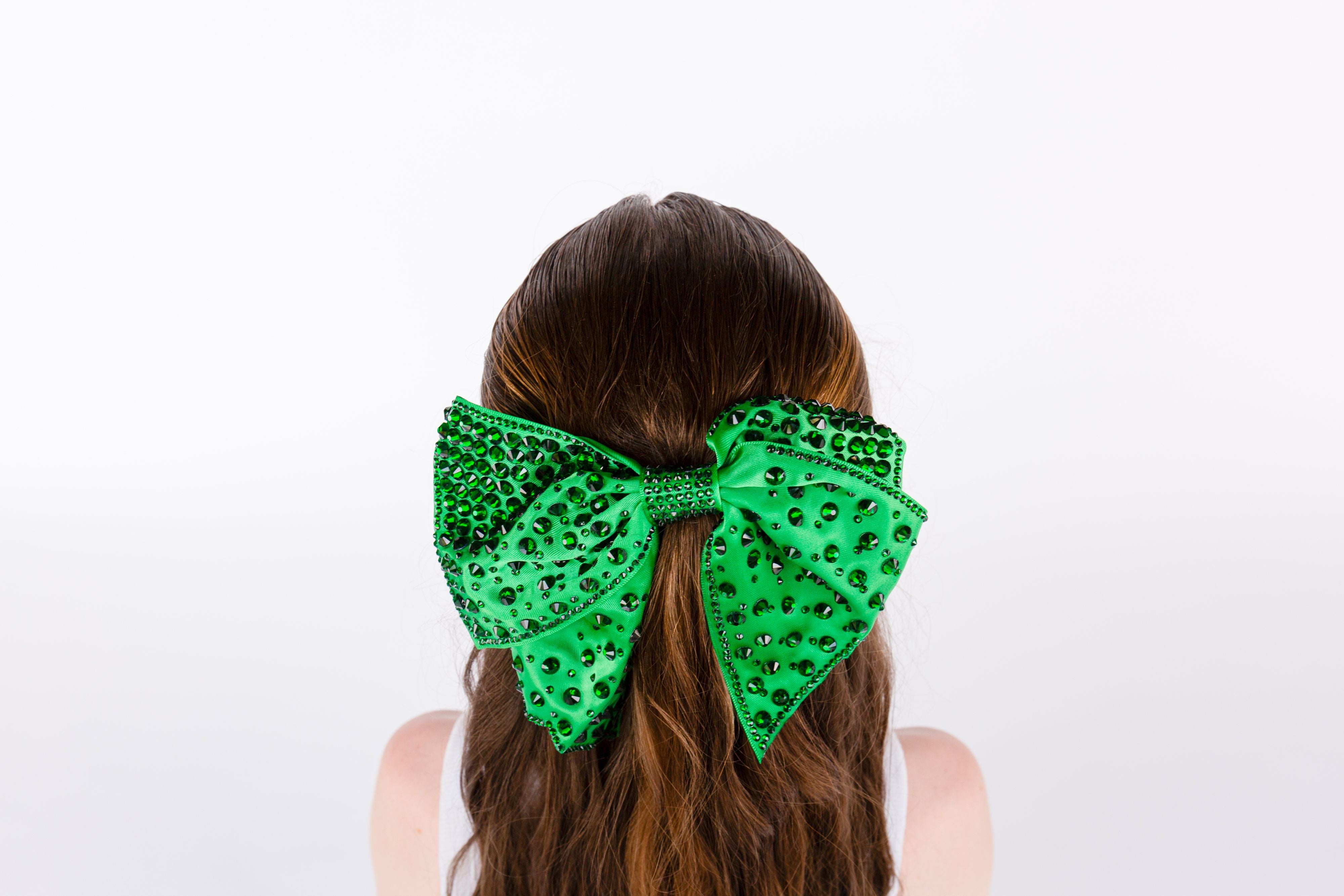 Large Satin Crystal Bow Clip w/ Tails