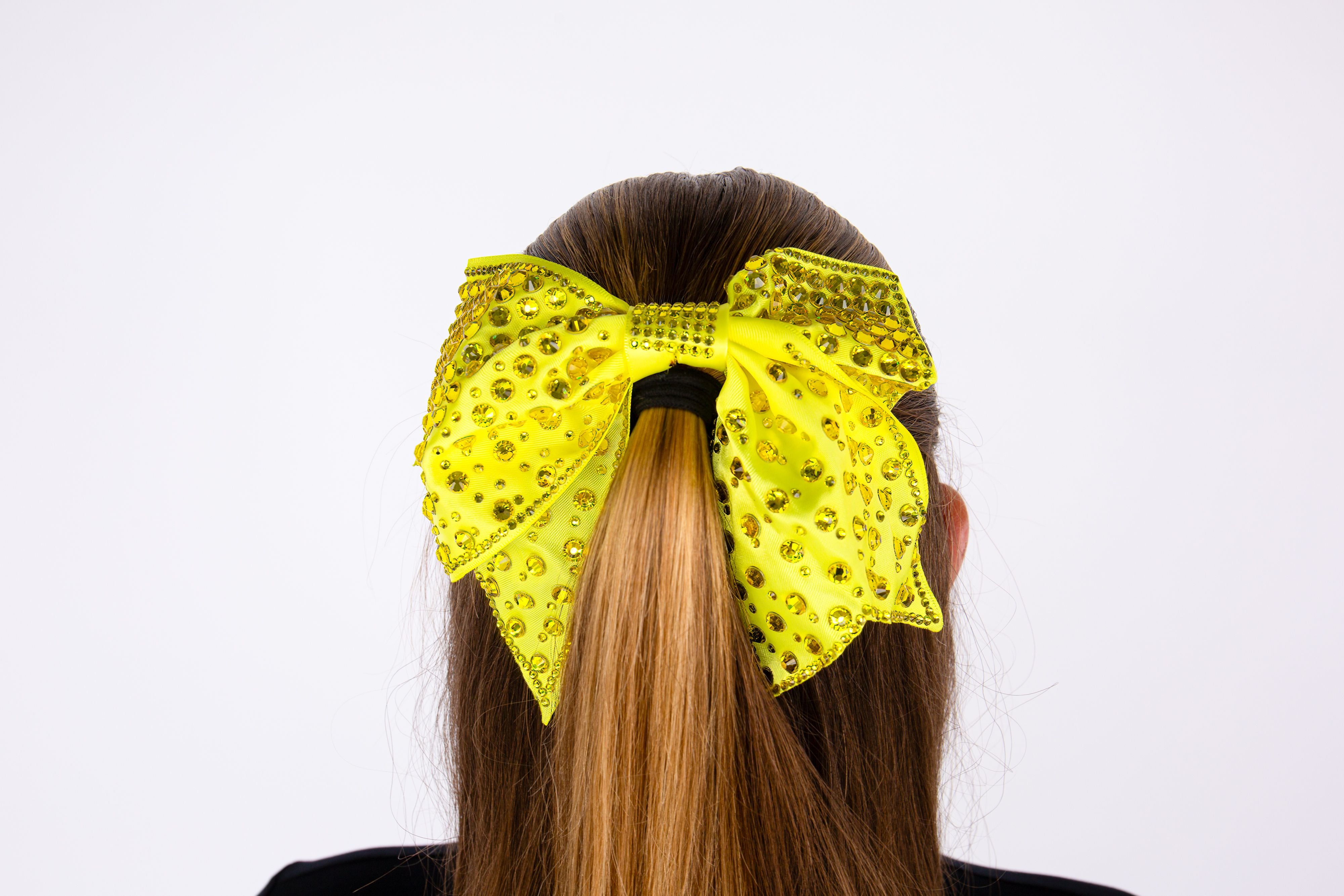 Large Satin Crystal Bow Clip w/ Tails