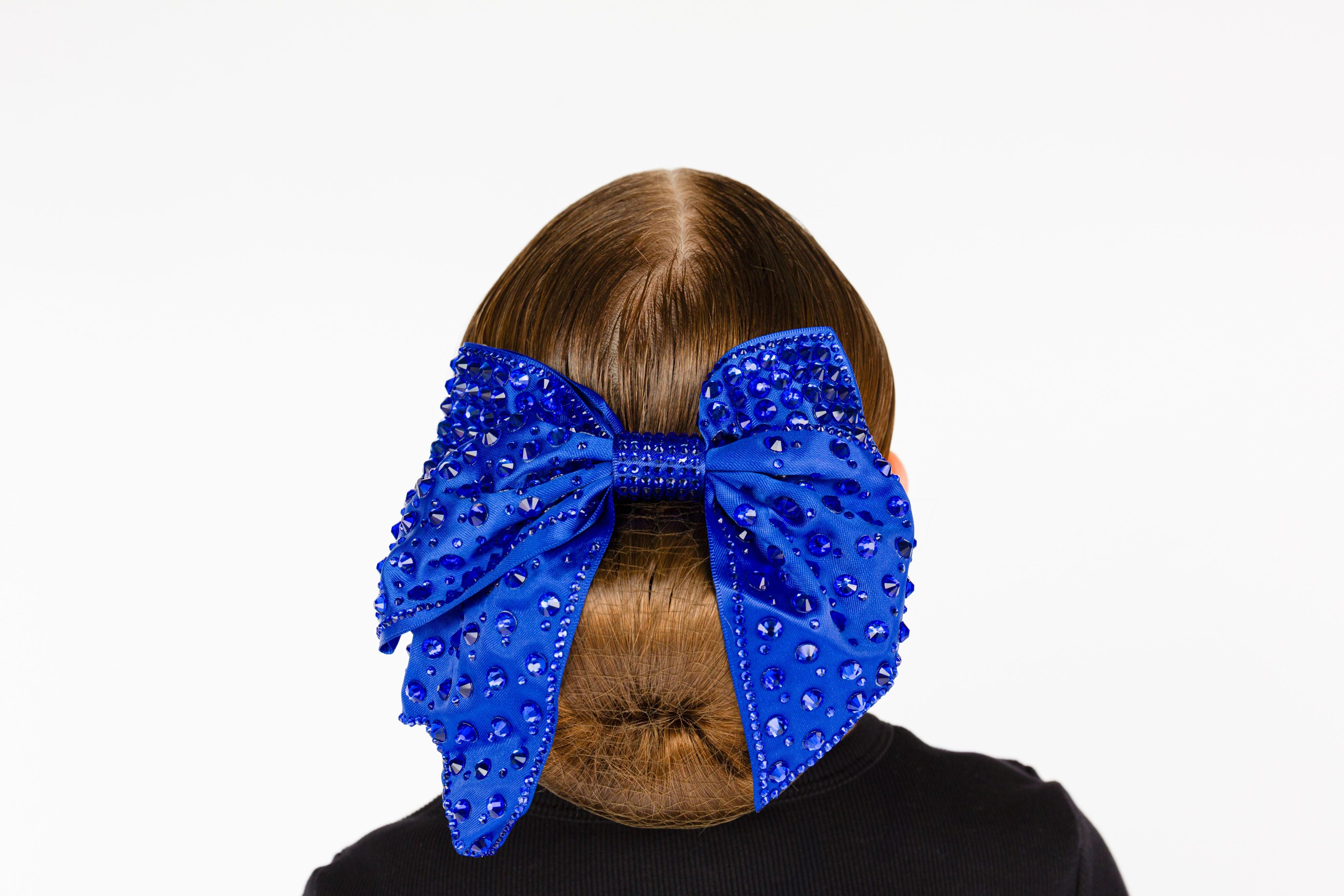 Large Satin Crystal Bow Clip w/ Tails